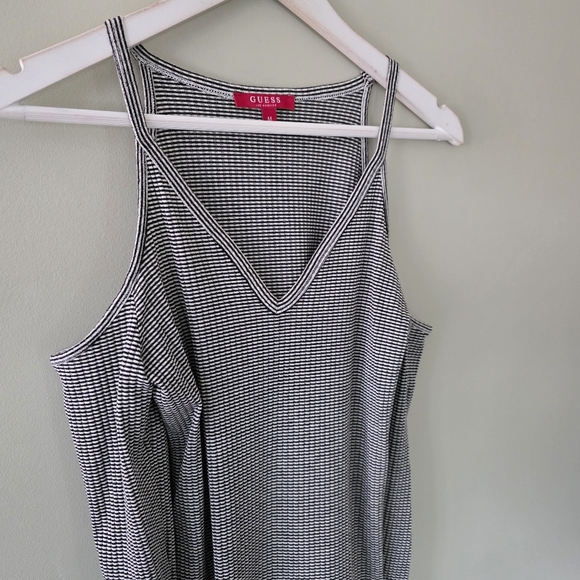 Guess M Y2K Coquette Girl Indie Sleeze Grunge Striped Ribbed Cold Shoulder Top - Picture 5 of 11